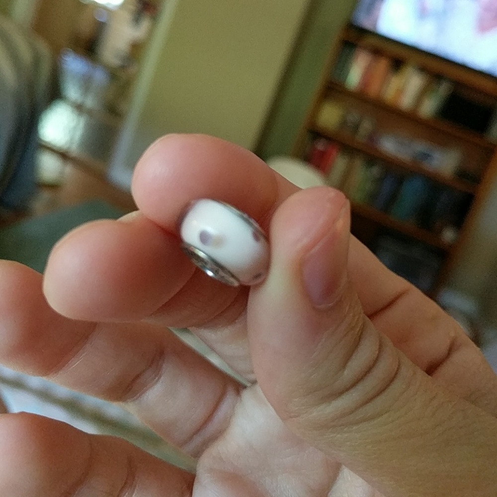 Pandora Murano glass charm white with purple dots